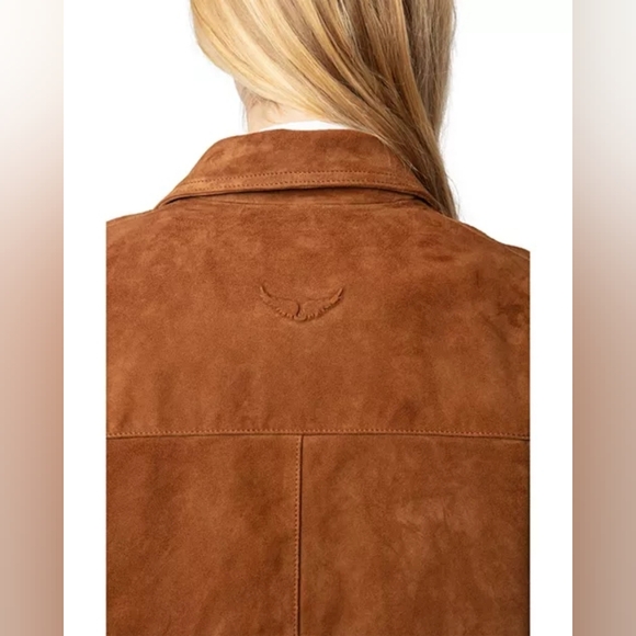 Zadig & Voltaire Lessa Suede Jacket In Cognac Genuine Leather Nwt - Picture 6 of 16